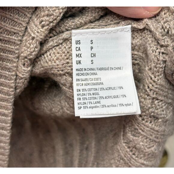 American Eagle Sweater, Crew Cable Knit, Light Brown Cotton Wool, Women's Size S - Picture 5 of 6